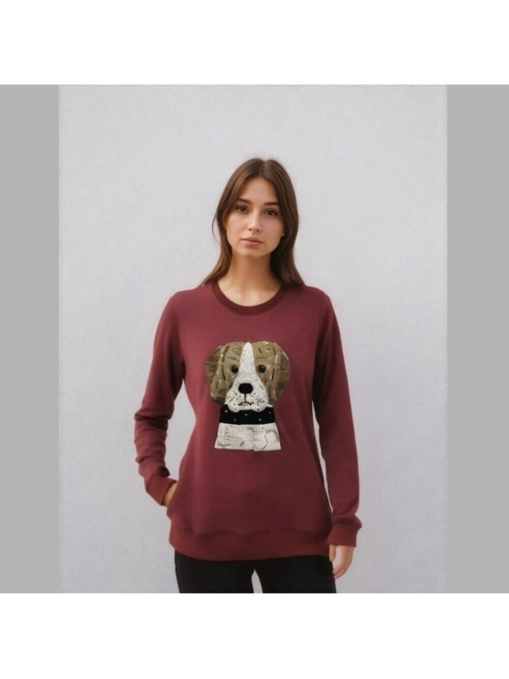 Alex Foster for Lane Crawford Dog Crewneck Sweater Small Burgundy